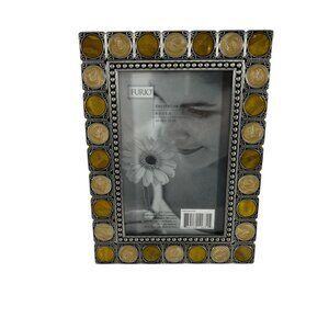 Decorative Furio Metal Photo Frame 4x6 Amber Beige Glass Tile Border Table Top